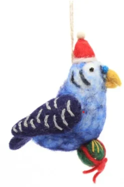 Amica Felt Christmas Budgie with a Present Felt Decoration- Christmas|Seasonal Decor