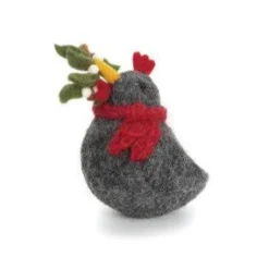 Amica Felt Christmas Chickens with Mistletoe & Holly Sprigs Felt Decoration- Christmas Decorations|Christmas
