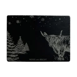 Selbrae Christmas Highland Cow Slate Cheese Board- Serving Plates & Boards