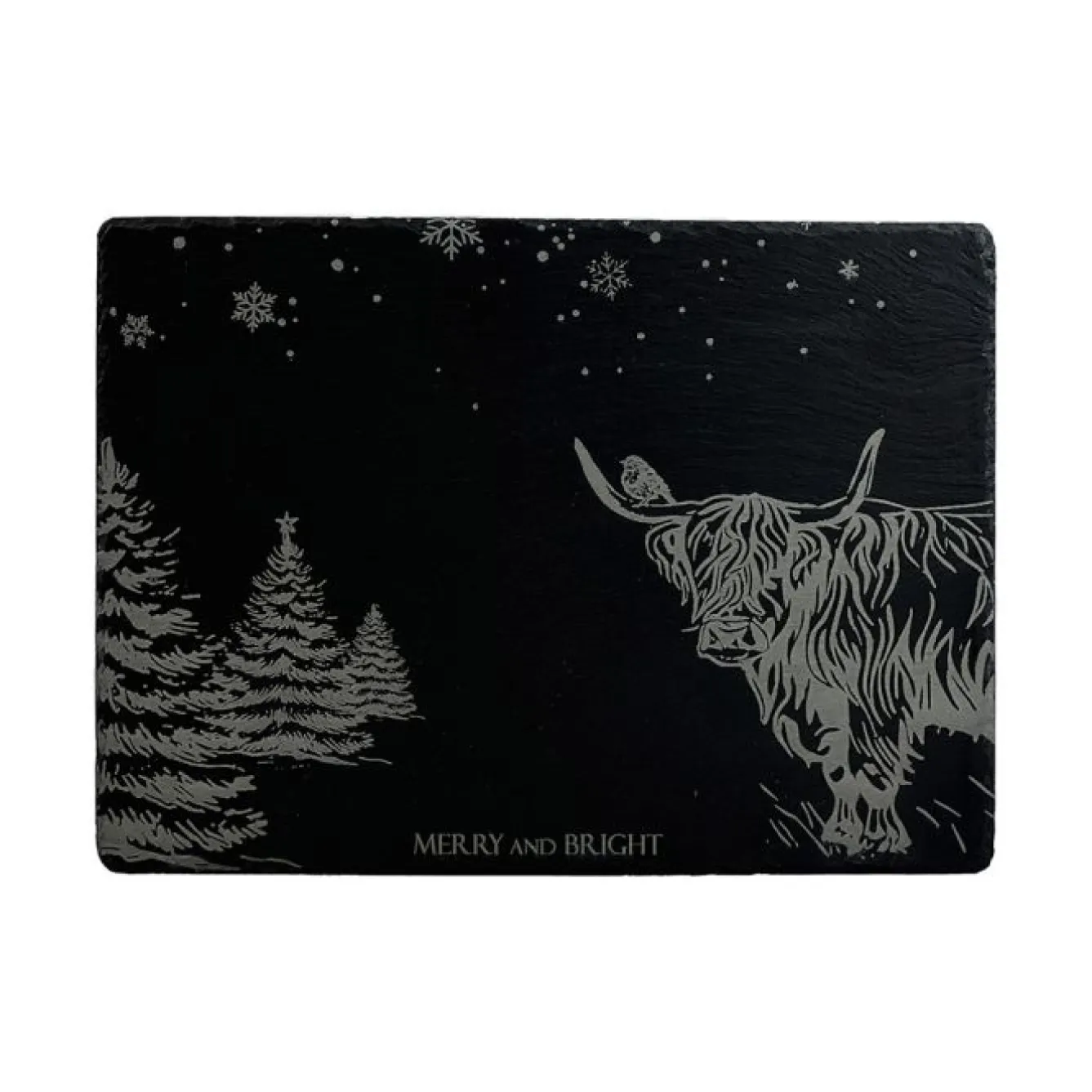 Selbrae Christmas Highland Cow Slate Cheese Board- Serving Plates & Boards