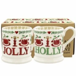 Emma Bridgewater Christmas Joy 'Holly Jolly' Set of 2 Half Pint Mugs- Jugs|Christmas