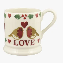 Emma Bridgewater Christmas Joy 'Peace and Love' Robins Set of 2 Half Pint Mugs 2023- Jugs|Christmas