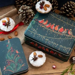 Sara Miller London Christmas Robin Tree Small Rectangular Tin- Christmas|Seasonal