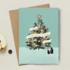 Stephanie Davies Christmas Tree with Penguins Christmas Card- Greeting Cards