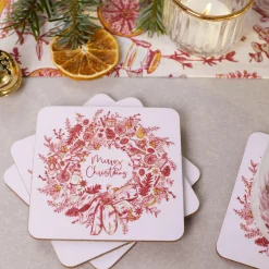 Victoria Eggs Christmas Wreath Set of 4 Coasters- Coasters