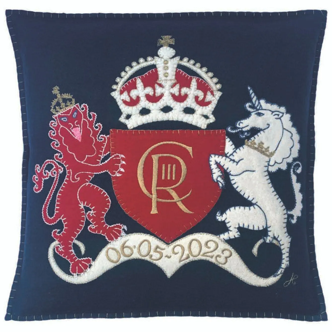 Jan Constantine Coronation Lion & Unicorn Pillow- Royal|Pillows & Throws