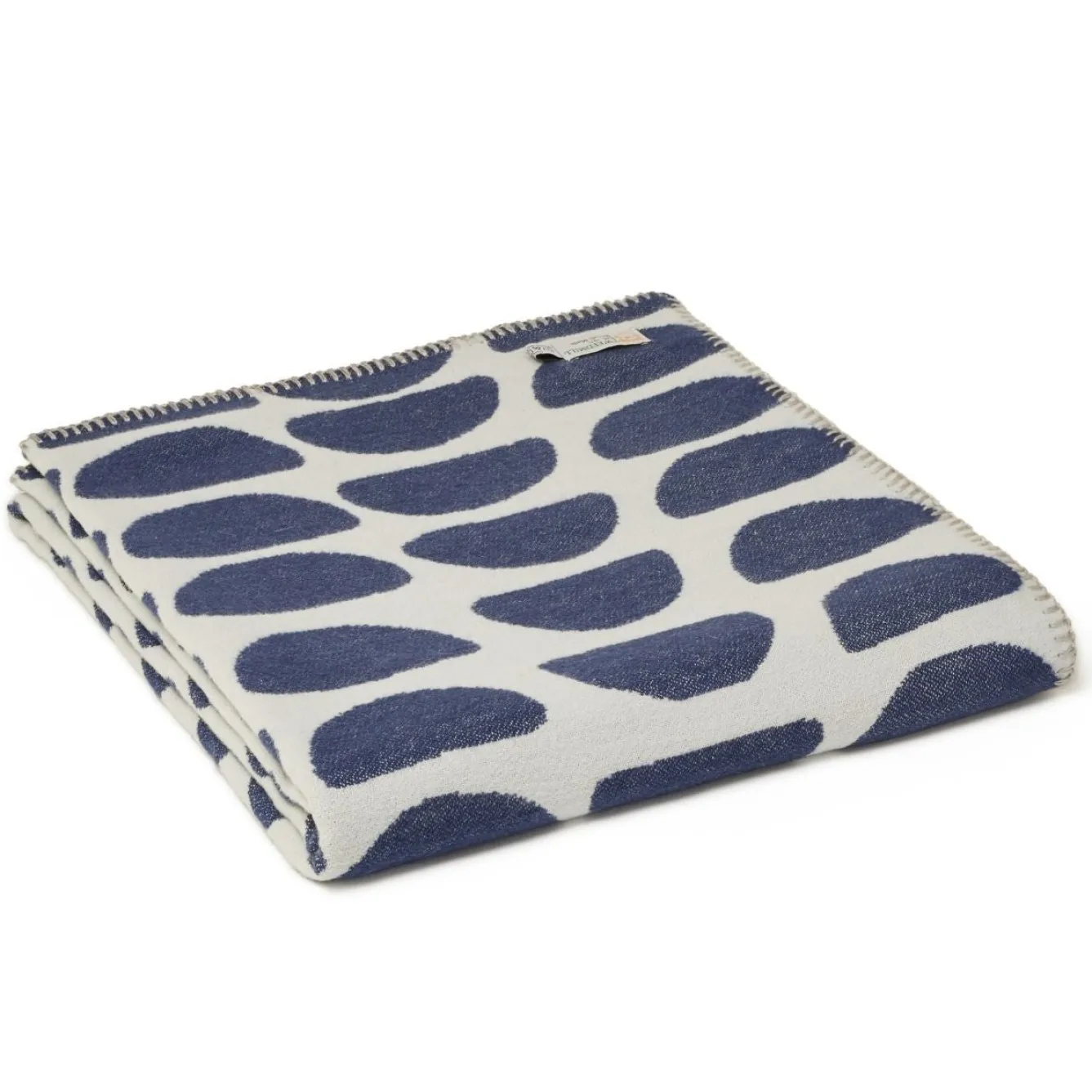 Tweedmill Textiles Ltd Cotton Throw Halfmoon Navy with Light Grey and Blanket Stitch- Pillows & Throws