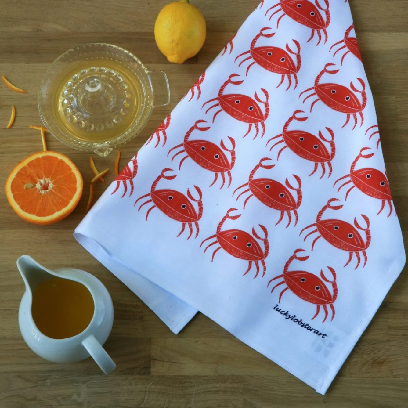 Lucky Lobster Crab Tea Towel- Tea|Tea Towels