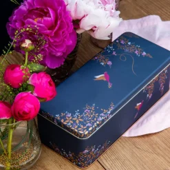Sara Miller London Dark Blue Bird Long Deep Rectangular Tin- Novelty