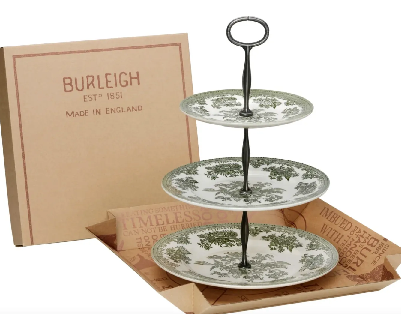 Burleigh Dark Green Asiatic Pheasants 3 Tier Cake Stand- Serving Plates & Boards|Plates