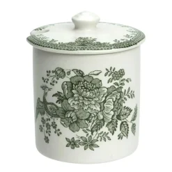 Burleigh Dark Green Asiatic  Pheasants Covered Jam/Sugar Pot- Jam Pots