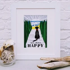 Lucky Lobster Dog + Beach = Happy Print Framed- Art