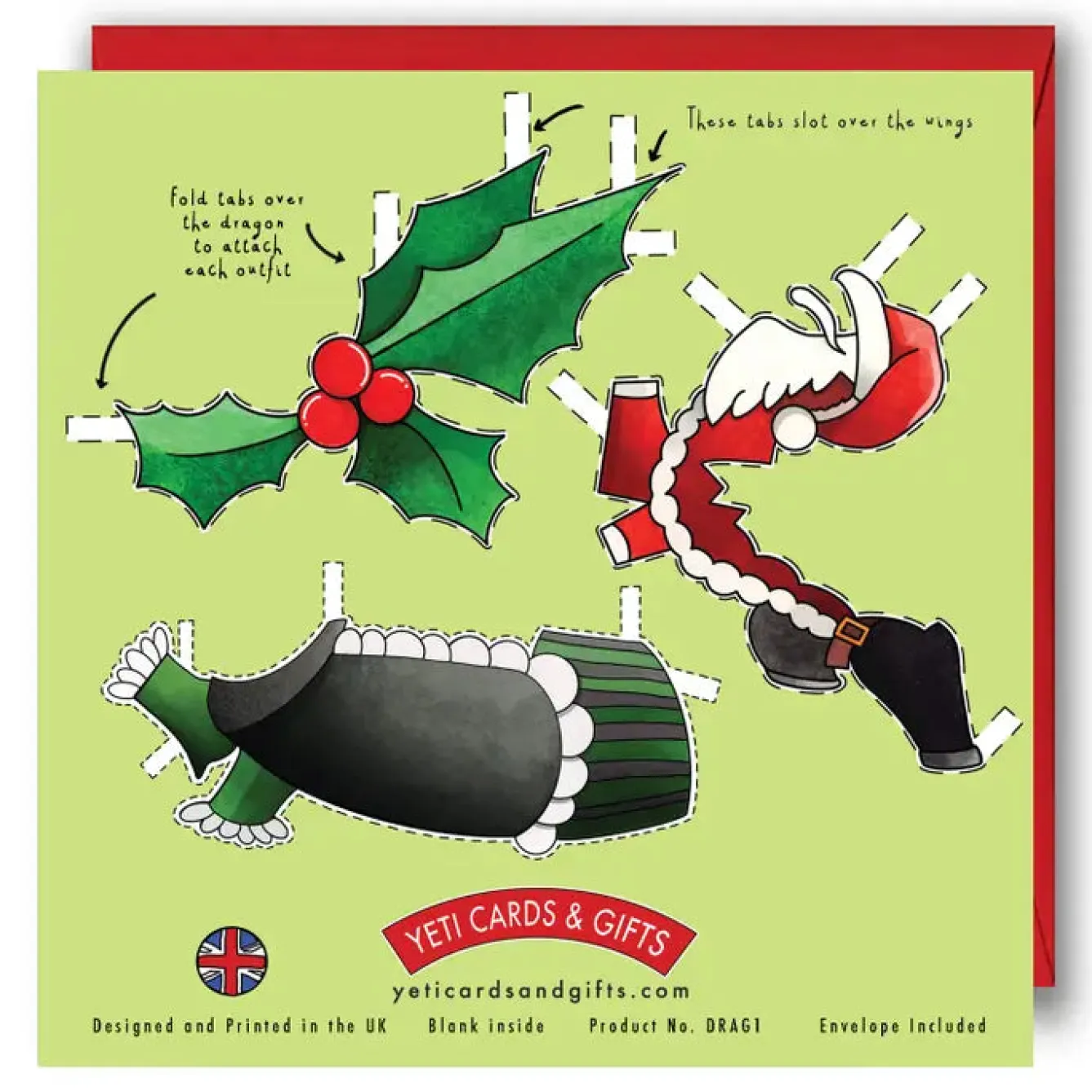 Yeti Dress a Welsh Dragon Christmas Card- Christmas|Greeting Cards