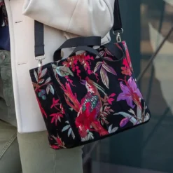 Earth Squared Bags Eden Black Botanical Velvet Tote Bag- Bags