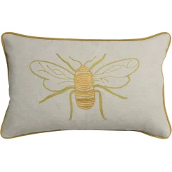 Sophie Allport Embroidered Bees Linen Blend Pillow- Pillows & Throws