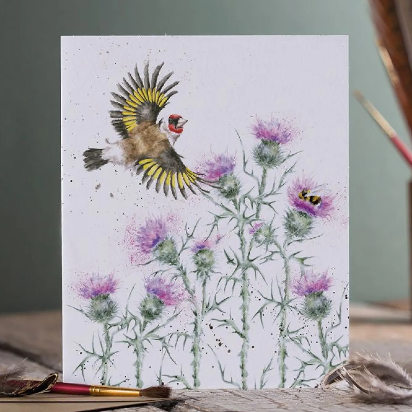 Wrendale Designs 'Feathers and Thistles' Gold Finch Greetings Card- Greeting Cards|Children