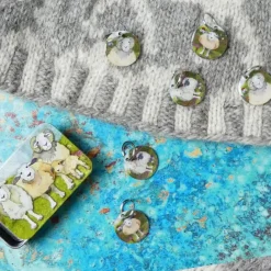 Emma Ball Felted Sheep Set of 6 Stitch Markers in a Pocket Tin- Stationery|Crafts