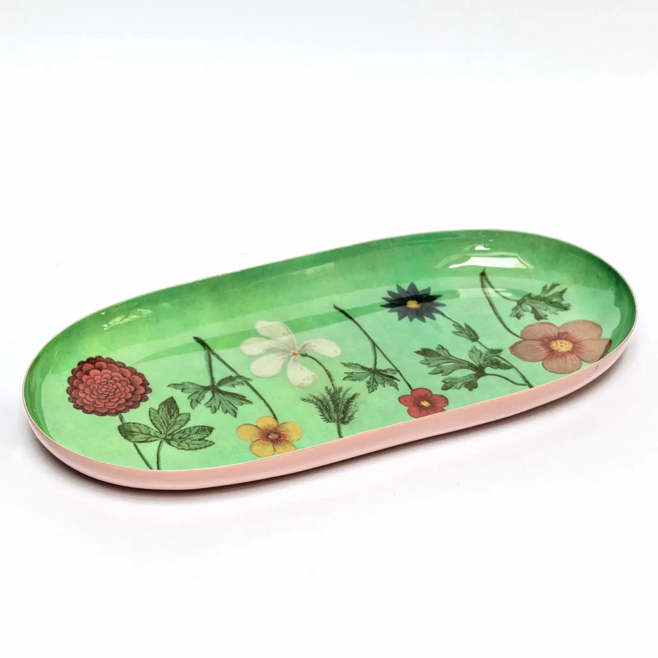 Roomytown Festival of Flowers Oval Enamel Printed Tray- Trays|Stationery