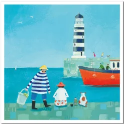 Emma Ball Fishing at the Lighthouse Greetings Card- Greeting Cards