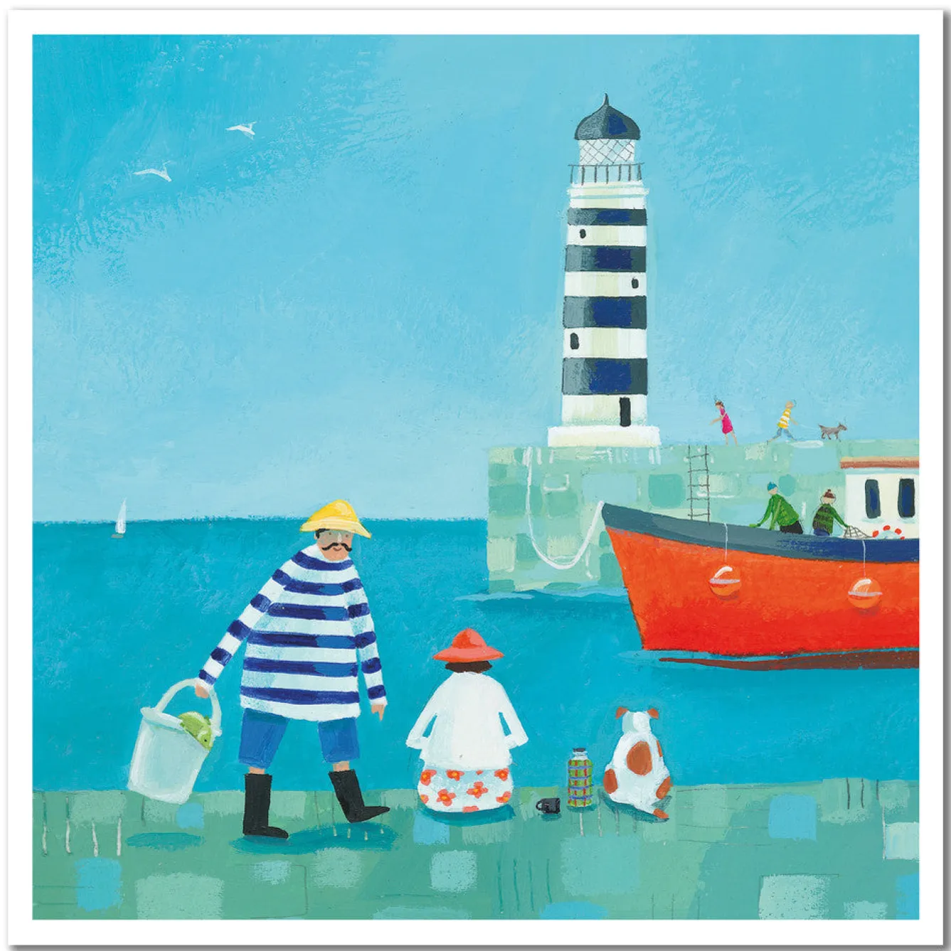 Emma Ball Fishing at the Lighthouse Greetings Card- Greeting Cards