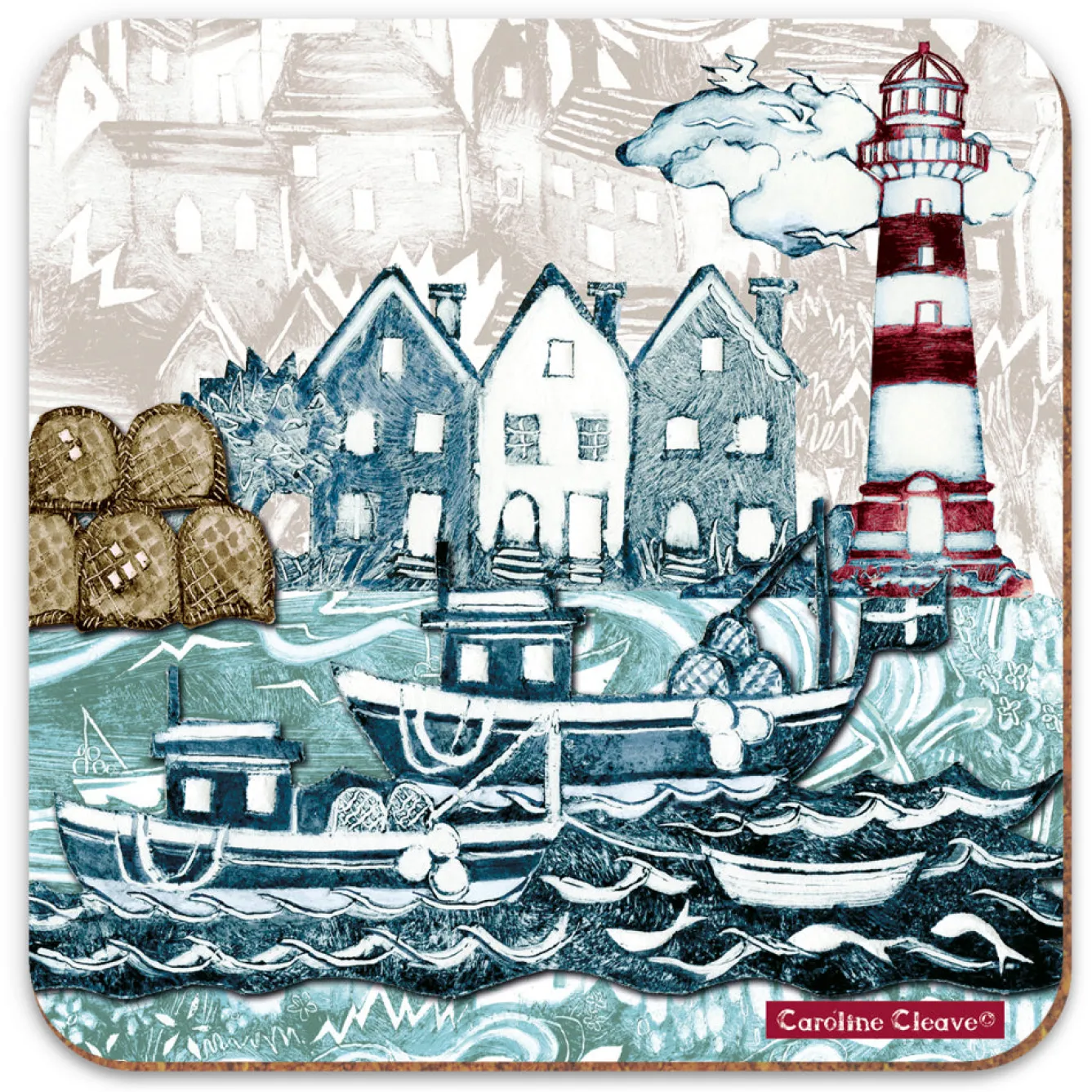 Emma Ball Fishing Village Lighthouse Coaster- Coasters
