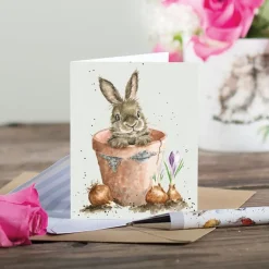 Wrendale Designs 'Flower Pot Bunny' Rabbit Enclosure Card- Greeting Cards