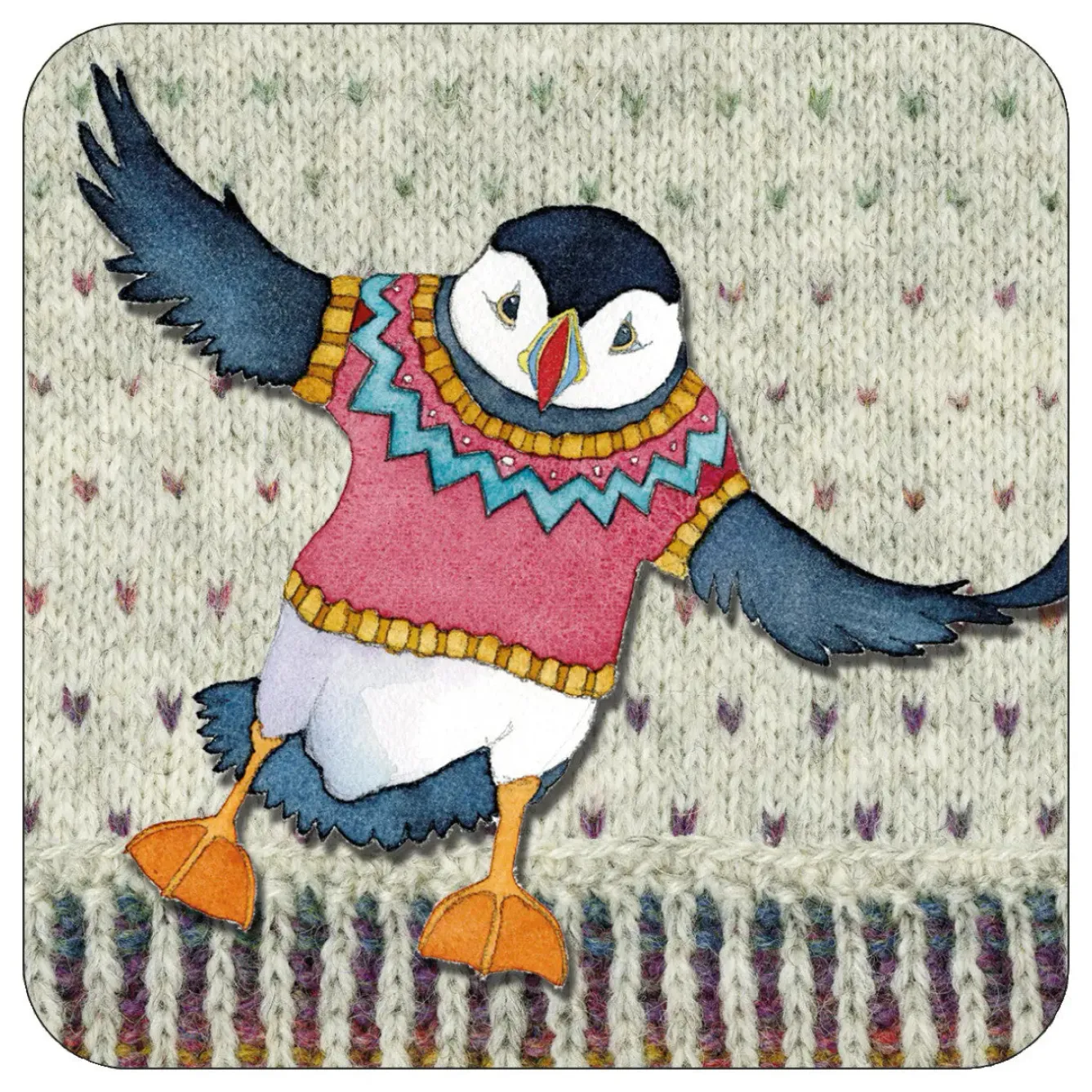 Emma Ball Flying Woolly Puffin Coaster- Tea|Coasters