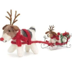 Amica Felt Fox Terriers with Presents on Sleigh Felt Decoration- Christmas Decorations|Christmas