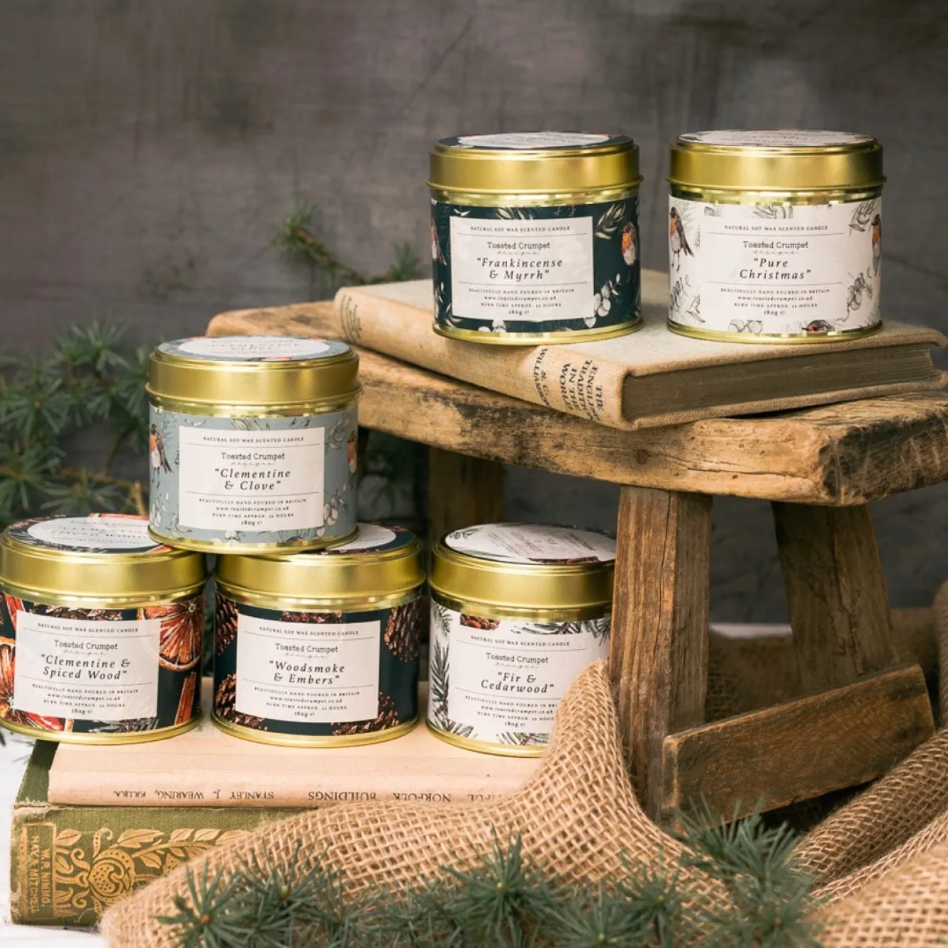 Toasted Crumpet Frankincense & Myrrh Candle in a Matte Gold Tin- Christmas