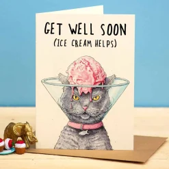 Bewilderbeest Get Well Soon - Ice Cream Helps Greetings Card- Greeting Cards