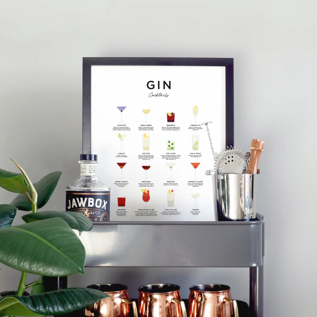 Everlong Print Co. Gin Cocktails Print - Framed- Art