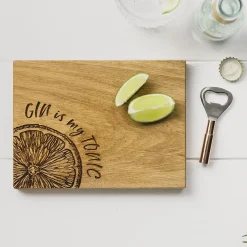 Selbrae Gin is My Tonic Oak Cutting Board & Bottle Opener Set- Tea|Serving Plates & Boards