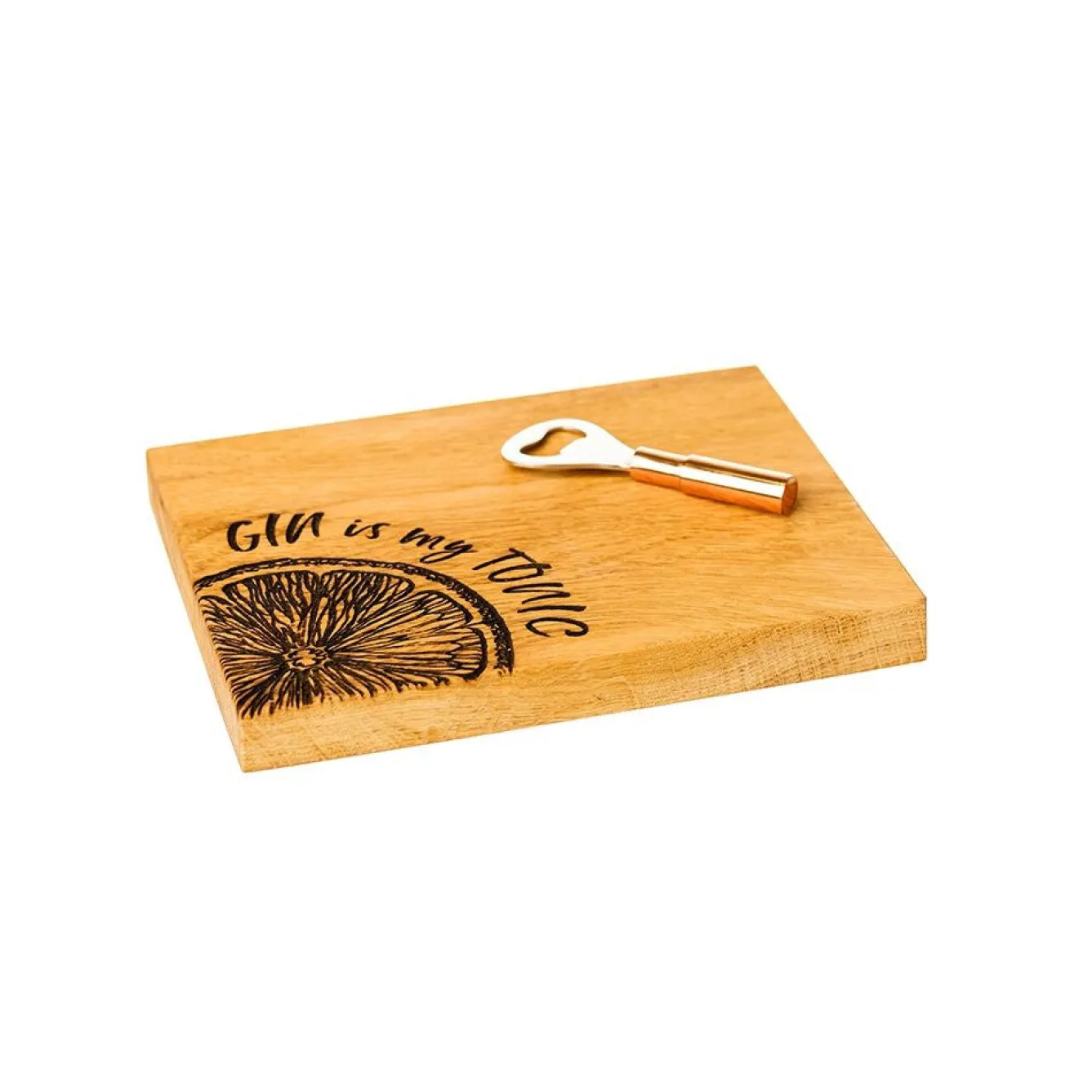 Selbrae Gin is My Tonic Oak Cutting Board & Bottle Opener Set- Tea|Serving Plates & Boards