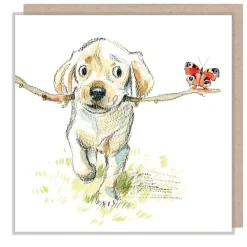 Paper Shed Design Golden Lab with Stick & Butterfly Greetings Card- Greeting Cards