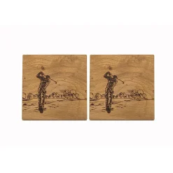 Selbrae Golf Oak Coasters- Set of 2- Father's Day|Tea
