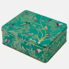 Sara Miller London Green Birds Deep Rectangular Tin by Sara Miller- Novelty|Storage