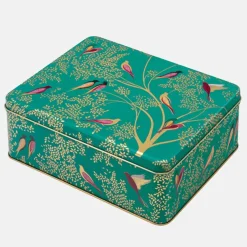 Sara Miller London Green Birds Deep Rectangular Tin by Sara Miller- Novelty|Storage