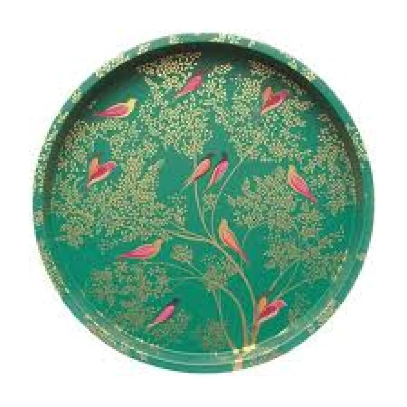Sara Miller London Green Birds Deepwell Tin Tray- Trays|Trays