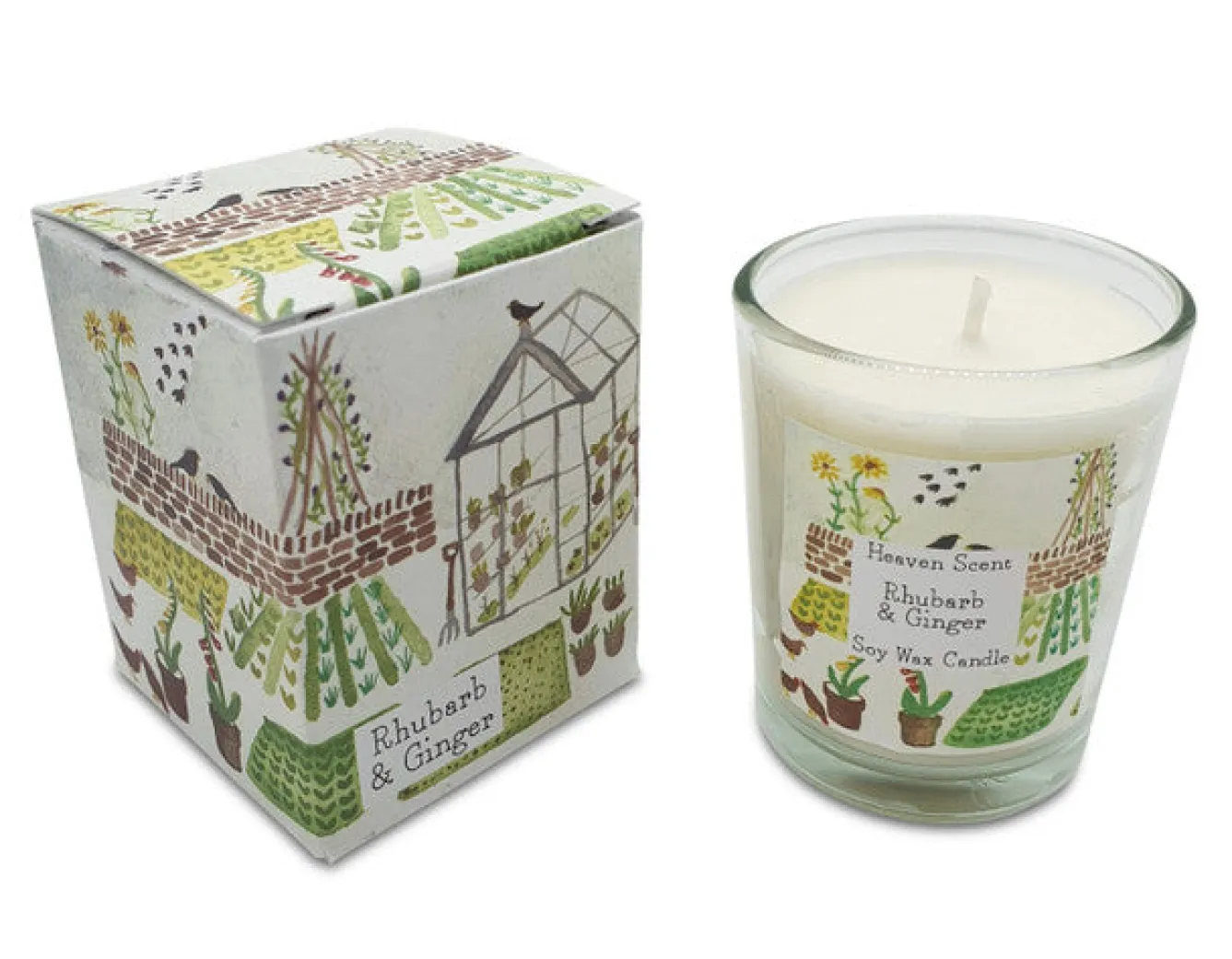 Heaven Scent Greenhouse- Rhubarb & Ginger & Ginger Glass Candle- Home Fragrance