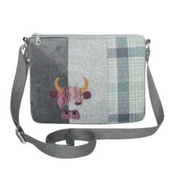 Earth Squared Bags Green Tweed Cow Applique Messenger Bag- Bags