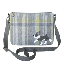 Earth Squared Bags Grey Tweed Grey & White Dog Applique Messenger Bag- Bags