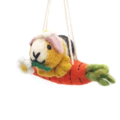 Amica Felt Guinea Pig on a Carrot Swing Felt Decoration- Easter|Seasonal Decor