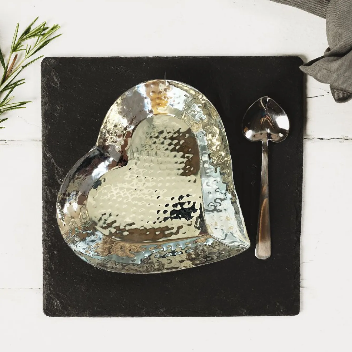 Selbrae Hand Hammered Heart Dish and Spoon Set- Valentine's Day|Tea