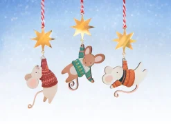 Dapple & Dot Hanging Mouse and Star Wooden Christmas Decorations- Christmas
