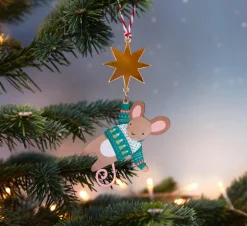 Dapple & Dot Hanging Mouse and Star Wooden Christmas Decorations- Christmas
