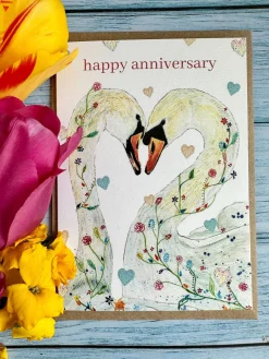 Jen Winnett Happy Anniversary Swans Eco-card- Greeting Cards