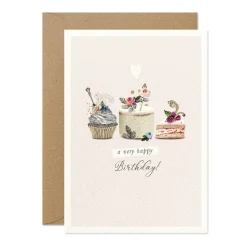 Stephanie Davies Happy Birthday Three Cakes Greeting Card- Greeting Cards