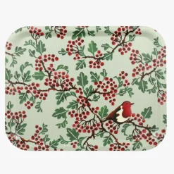 Emma Bridgewater Hawthorn Berries & Robin Rectangular Birch Tray- Trays