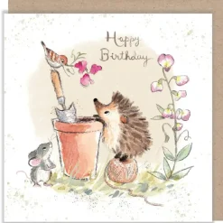 Paper Shed Design Hedgehog and Bird with Sweet Peas "Happy Birthday" Birthday Greetings Card- Greeting Cards