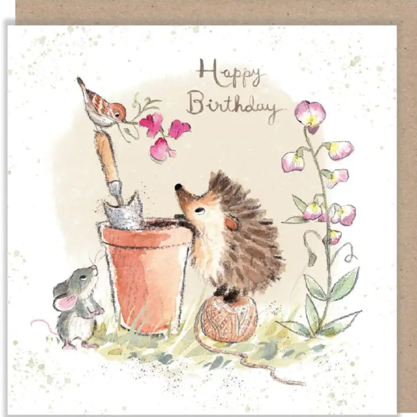 Paper Shed Design Hedgehog and Bird with Sweet Peas "Happy Birthday" Birthday Greetings Card- Greeting Cards